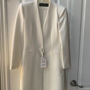 NWT ZARA white L.  Edition Stratford Collection Long Textured  Blazer/Coat Sz. M